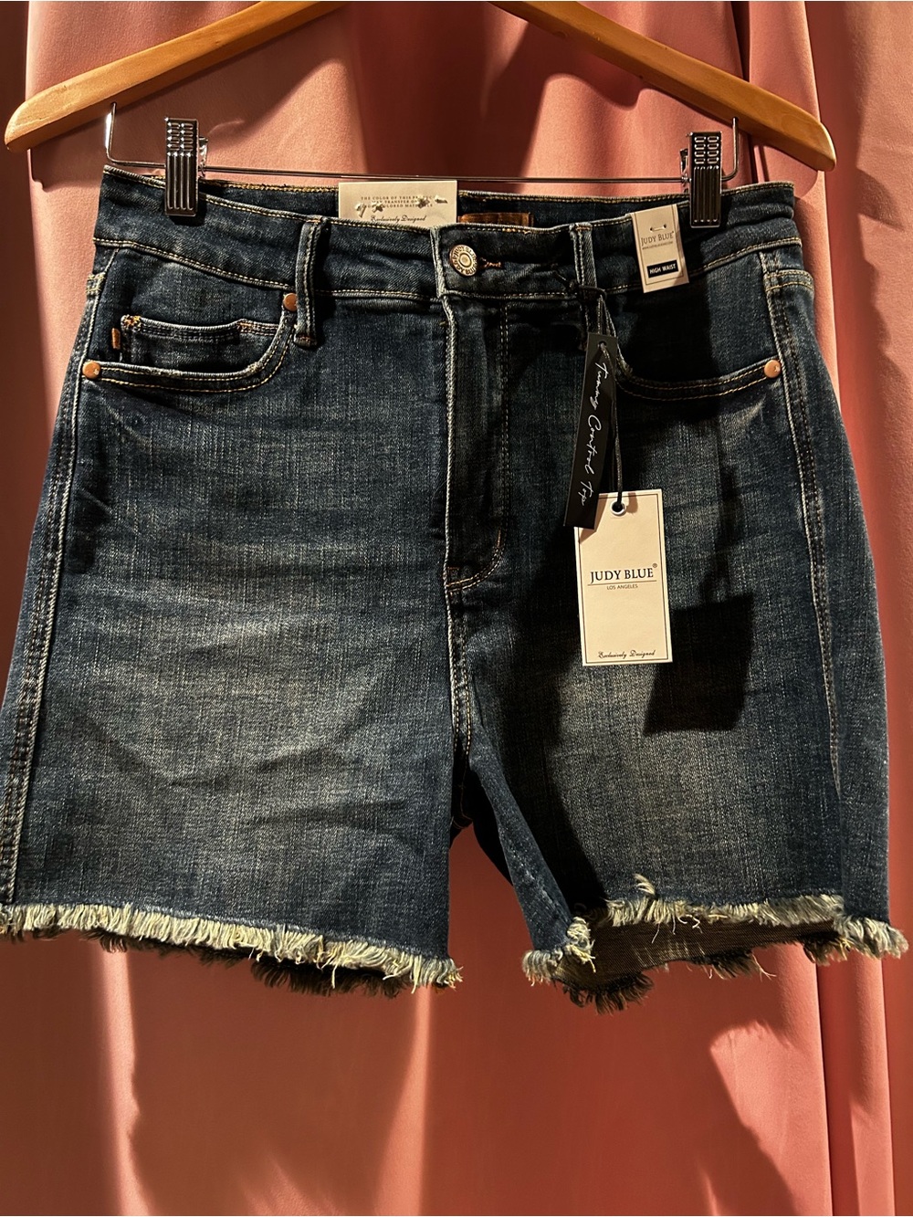 NWT- Judy Blue High-waisted Dark Indigo Frayed Hem Jean Shorts